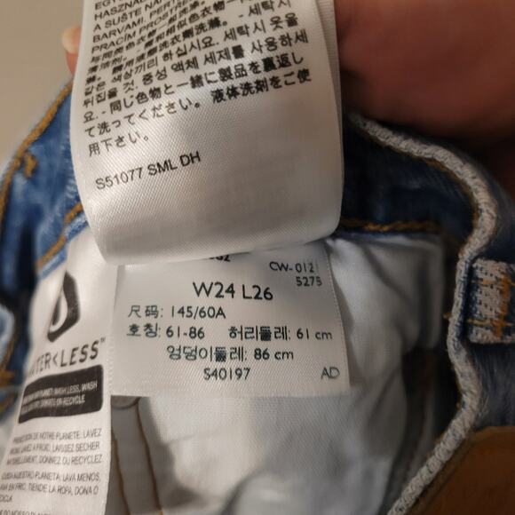 Levis Premium 501 Womens Big E Button Fly Jeans Size 25 Blue Distressed - Picture 12 of 12